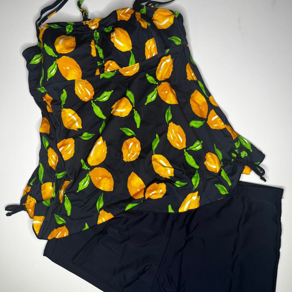 Septangle Navy Lemon Tankini Boy Short Swimsuit New 16